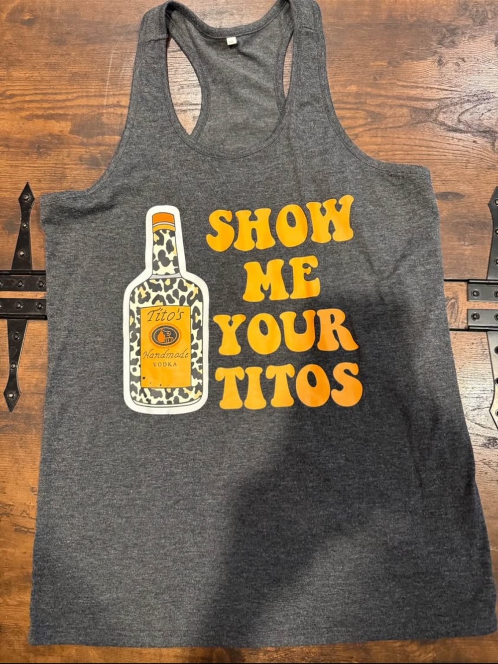Tito's Graphic Tank Top - Charcoal with Yellow Print